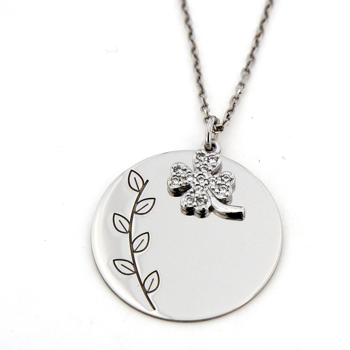 Sterling Silver Rd Disc With Flower Engraved Necklet