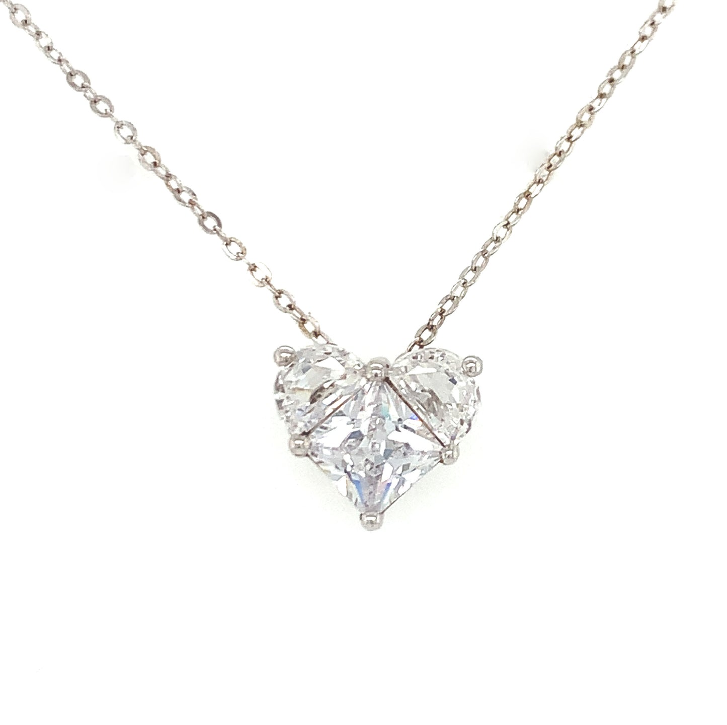Sterling Silver Cubic Zirconia Heart Necklet