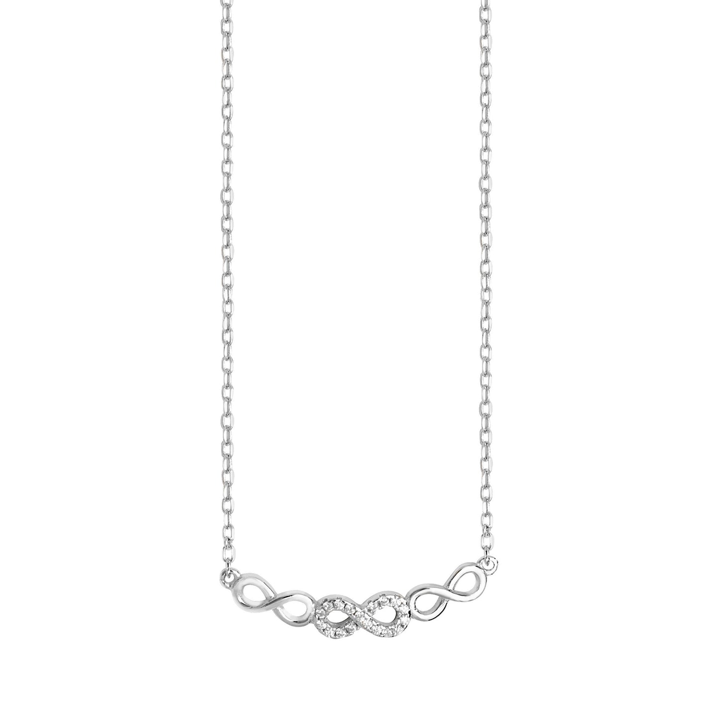 Sterling Silver Cubic Zirconia And Polished Infinity Necklet