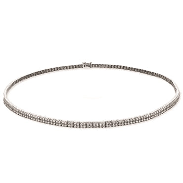 Sterling Silver Two Row Cubic Zirconia And Plain Link Necklet