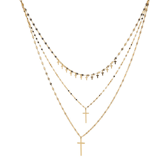 Sterling Silver Gold Plated Layered Cross Necklet