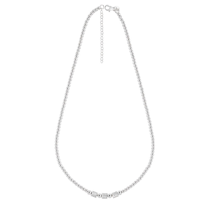 Sterling Silver Beaded With Diamond Cut Discs Necklet