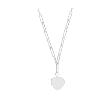 Sterling Silver Heart Disc Long Link Necklet