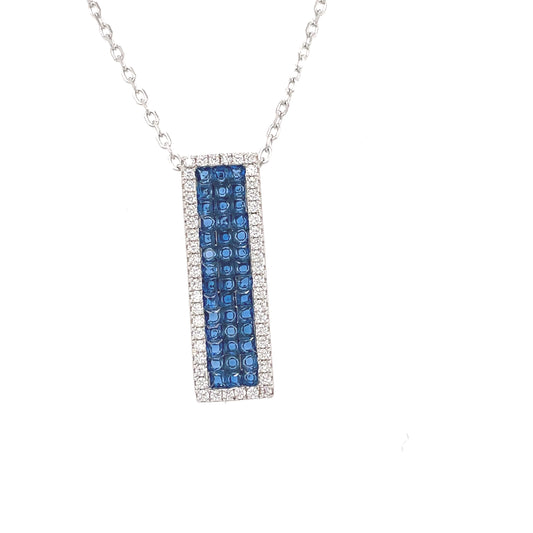 Sterling Silver Blue Stone & Cubic Zirconia Drop Bar Necklet