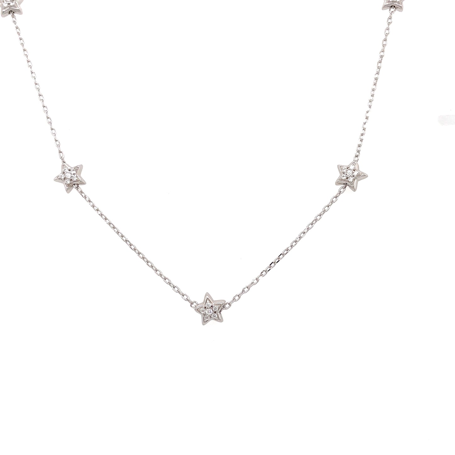 Sterling Silver Cubic Zirconia Scattered Star Necklet