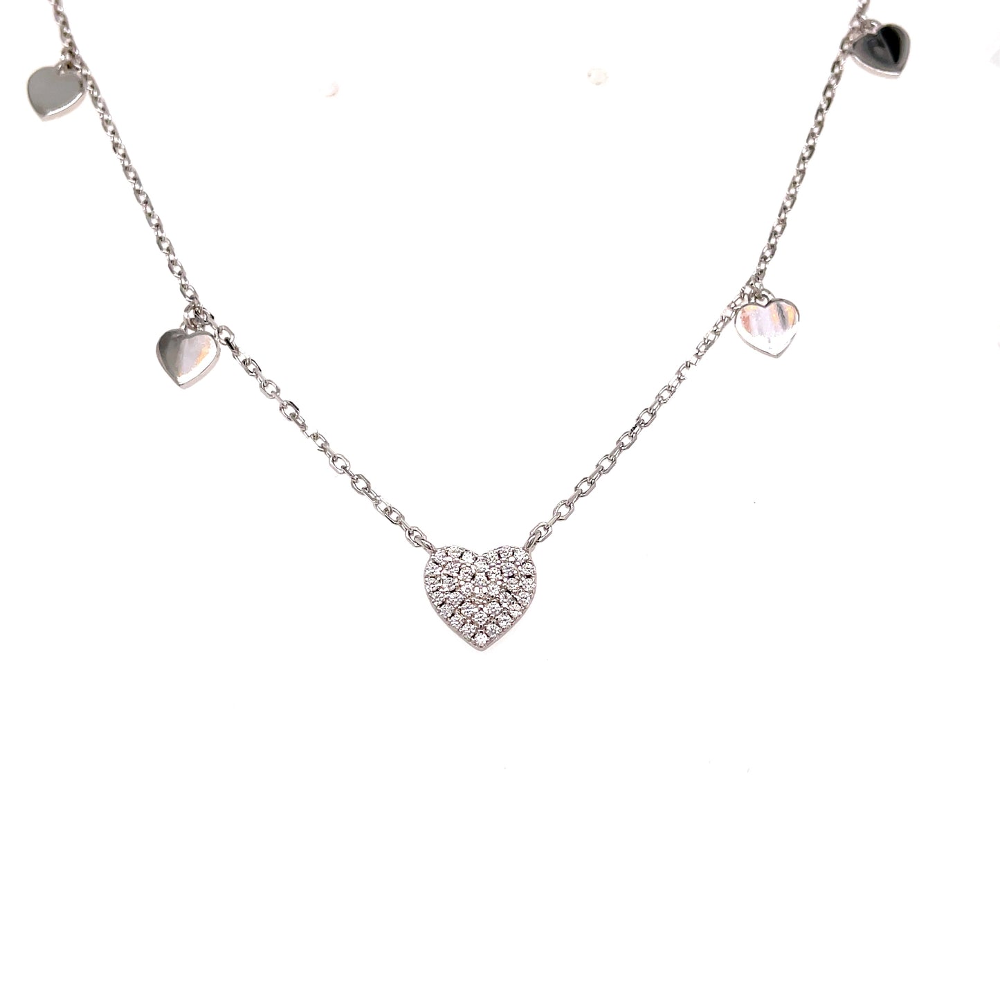 Sterling Silver Cubic Zirconia And Plain Heart Necklet