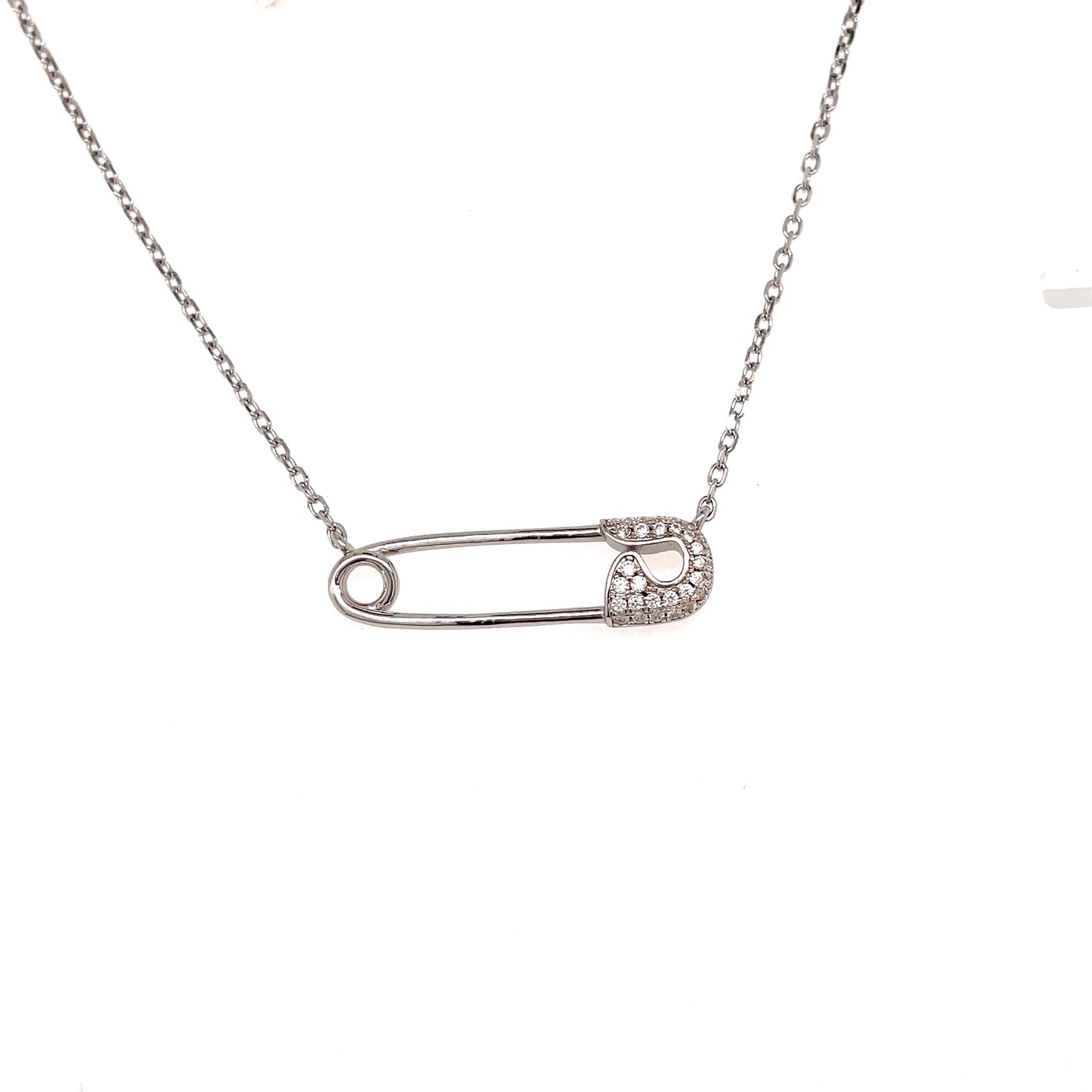 Sterling Silver Cubic Zirconia Safety Pin Necklet