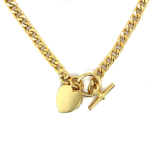 Sterling Silver Gold Plated Heart Necklet With Tbar Clasp