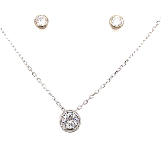 Sterling Silver Cubic Zirconia Necklet And Earring Set