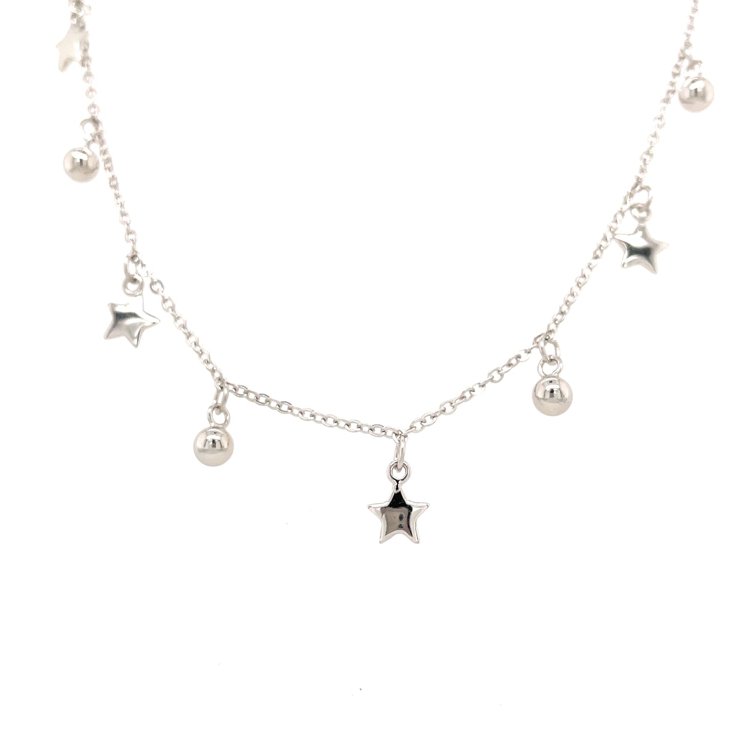 Sterling Silver Ball And Star Drop Necklet