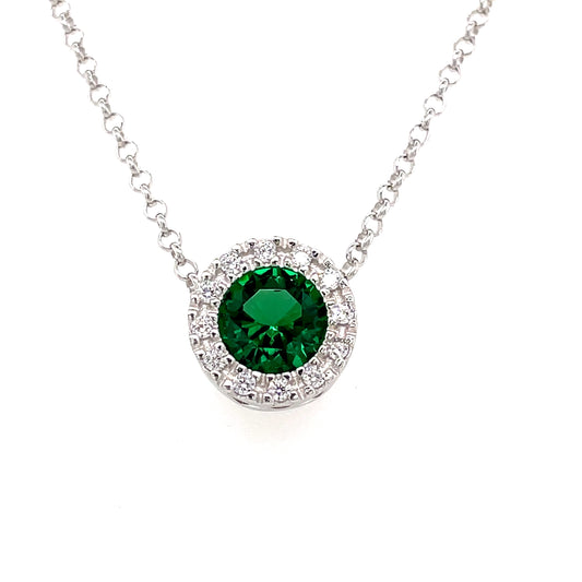 Sterling Silver Green Cubic Zirconia Round Cluster Necklet