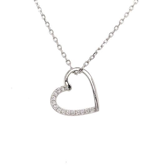 Sterling Silver Cubic Zirconia Open Heart Necklet