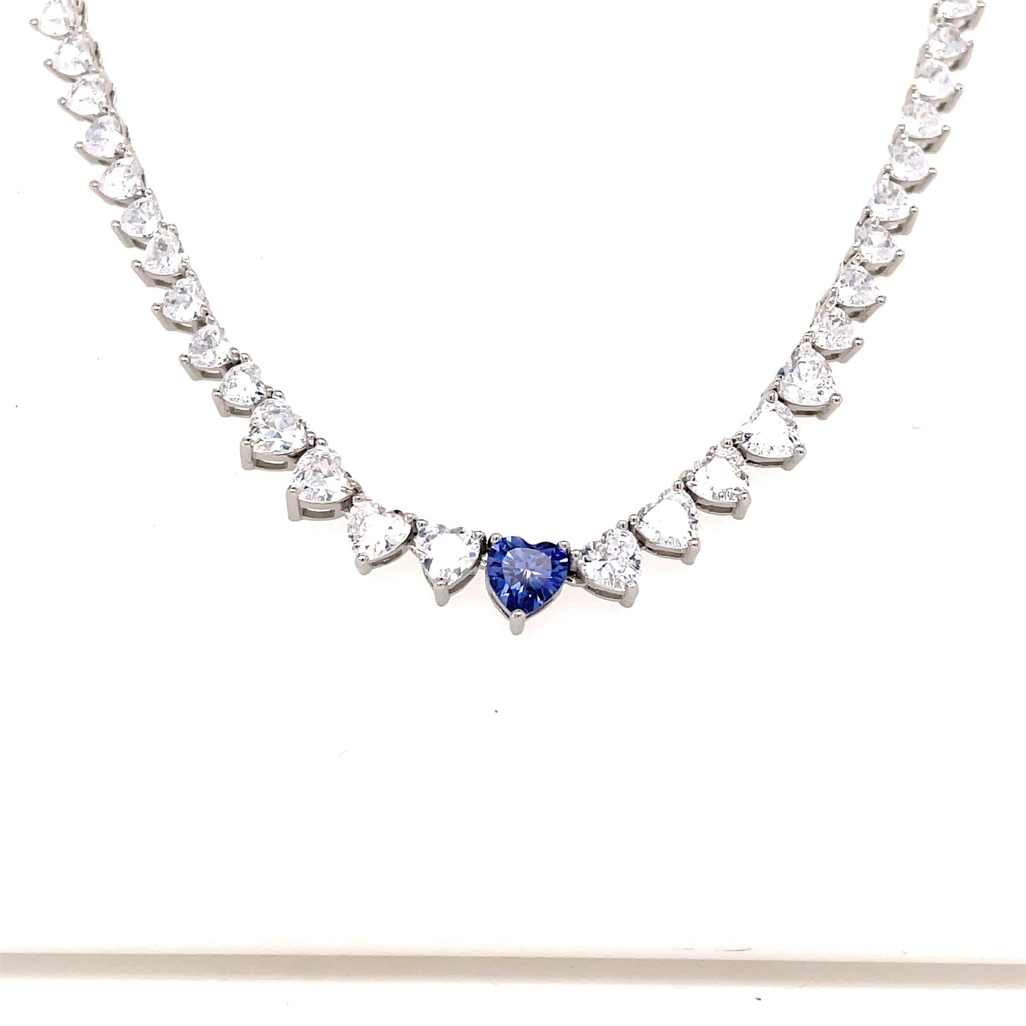 Sterling Silver Cubic Zirconia Heart Tennis Necklet