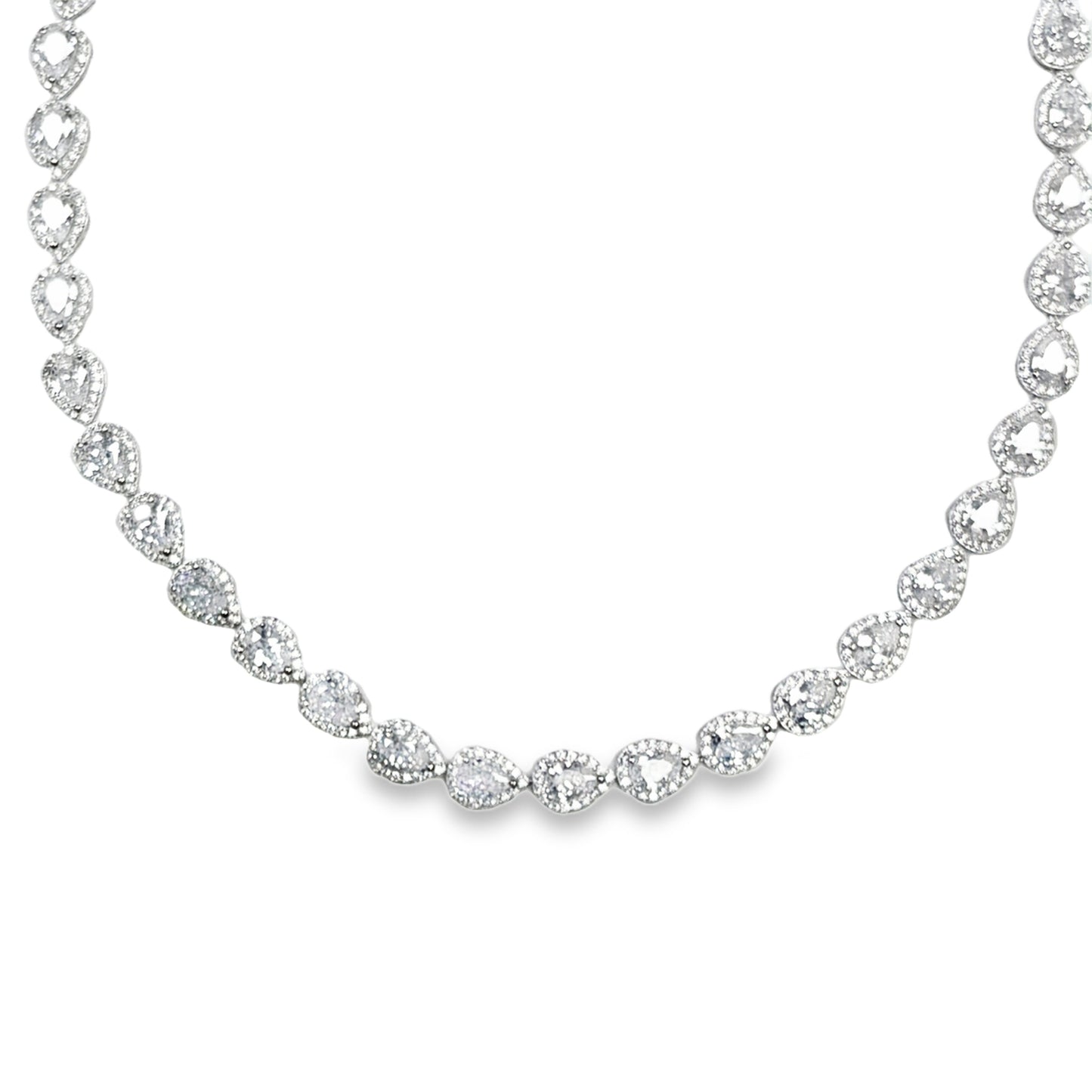 Sterling Silver Pear Cluster Cubic Zirconia Necklet