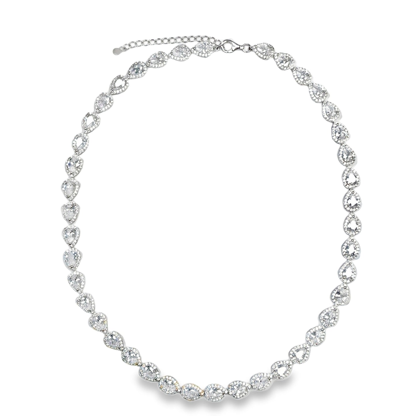 Sterling Silver Pear Cluster Cubic Zirconia Necklet