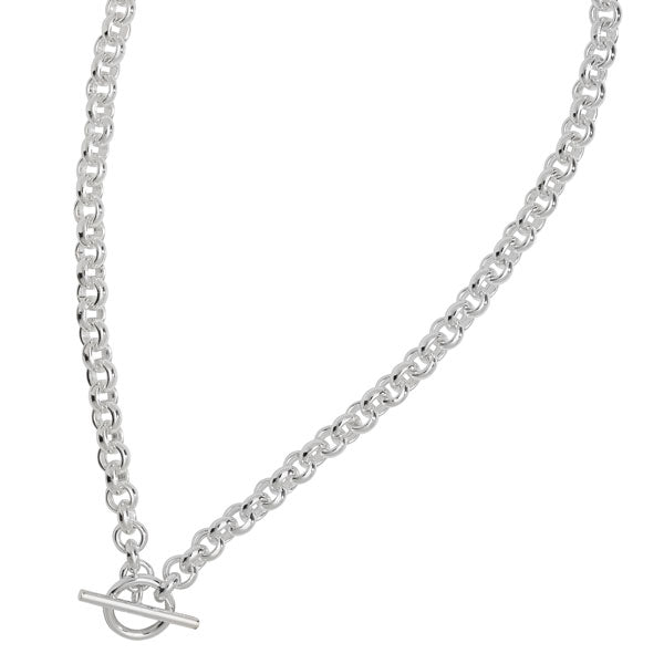 Sterling Silver Round Link T-Bar Clasp Necklet