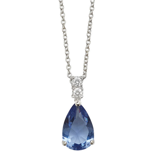 Sterling Silver Blue Stone/Cubic Zirconia Pear Drop Necklet
