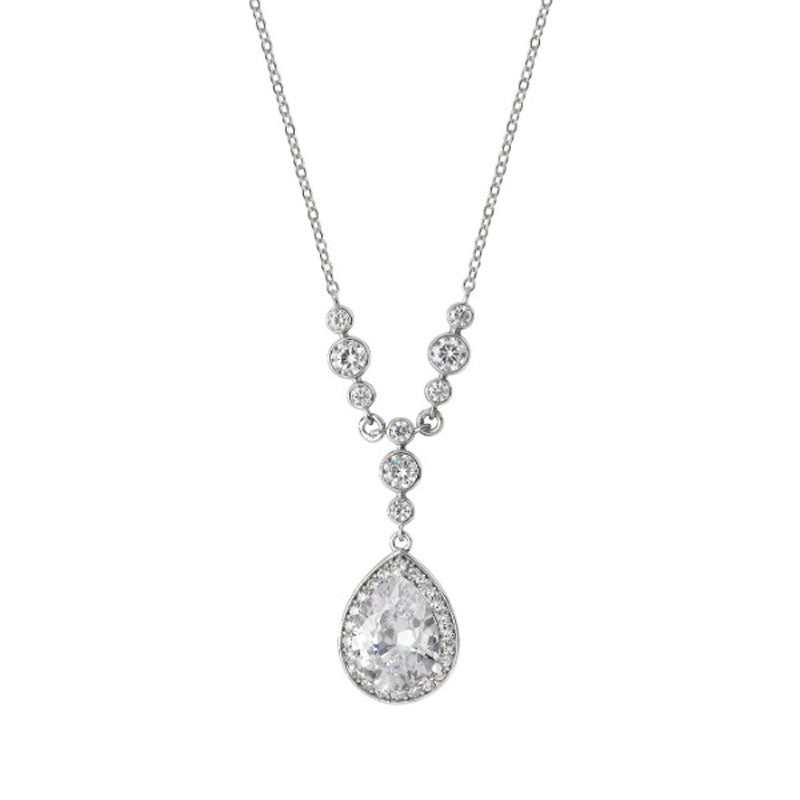 Sterling Silver Pear Cubic Zirconia Drop Necklet