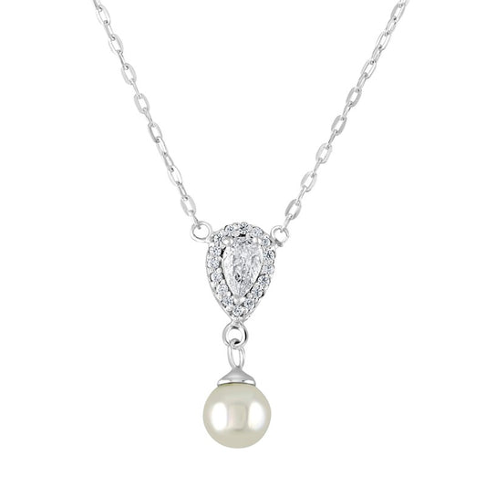 Sterling Silver Cubic Zirconia Pearl Drop Necklet