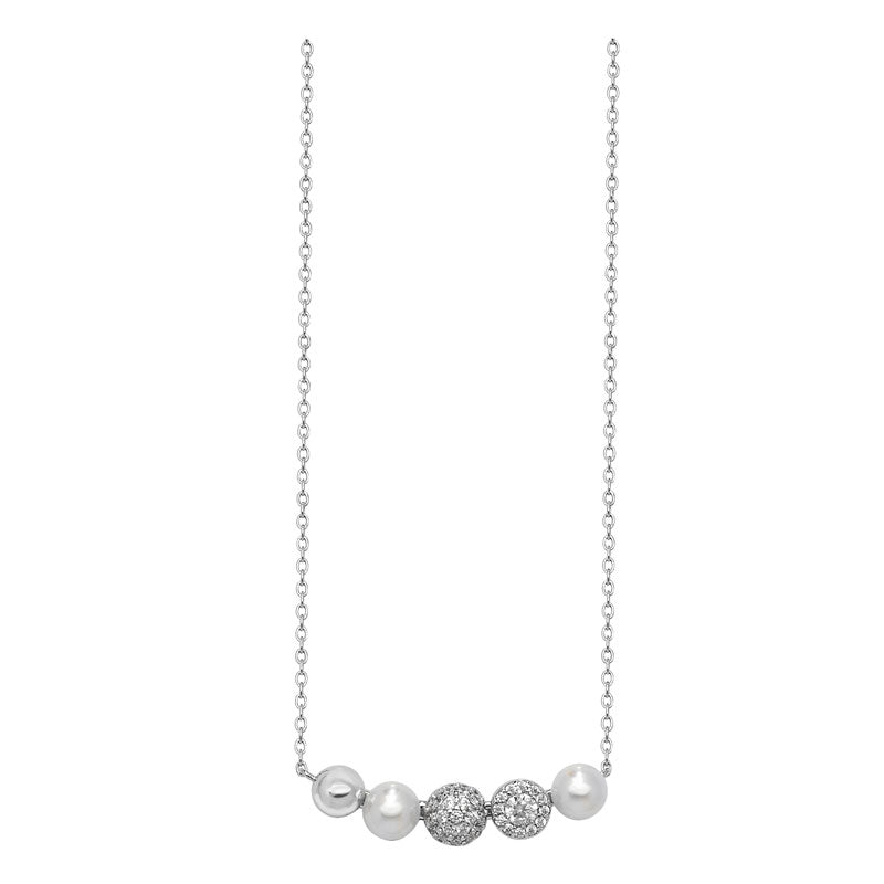 Sterling Silver Cubic Zirconia And Pearl Hammock Necklet