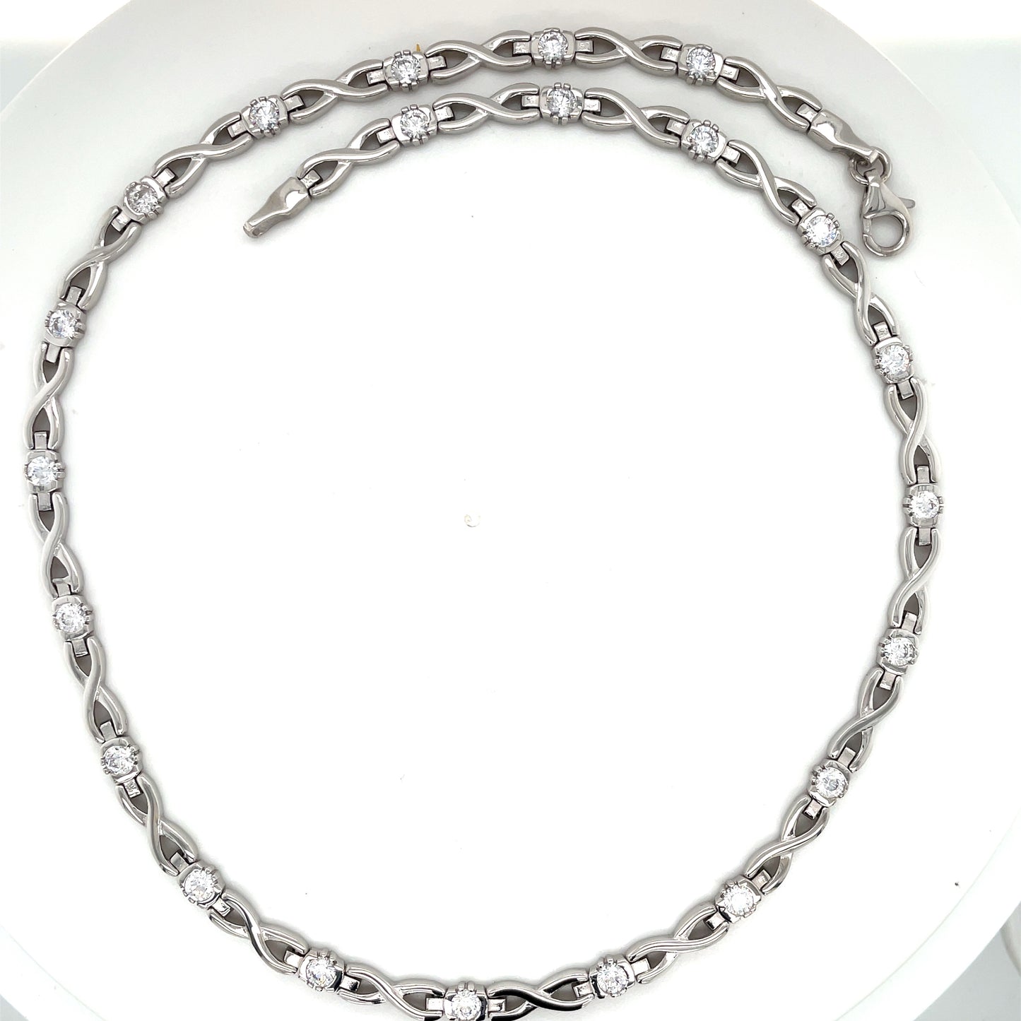 Sterling Silver Cubic Zirconia Infinity Link Necklet