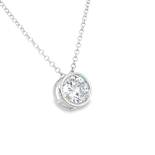 Sterling Silver Round Cuic Zirconia Slider Pendant