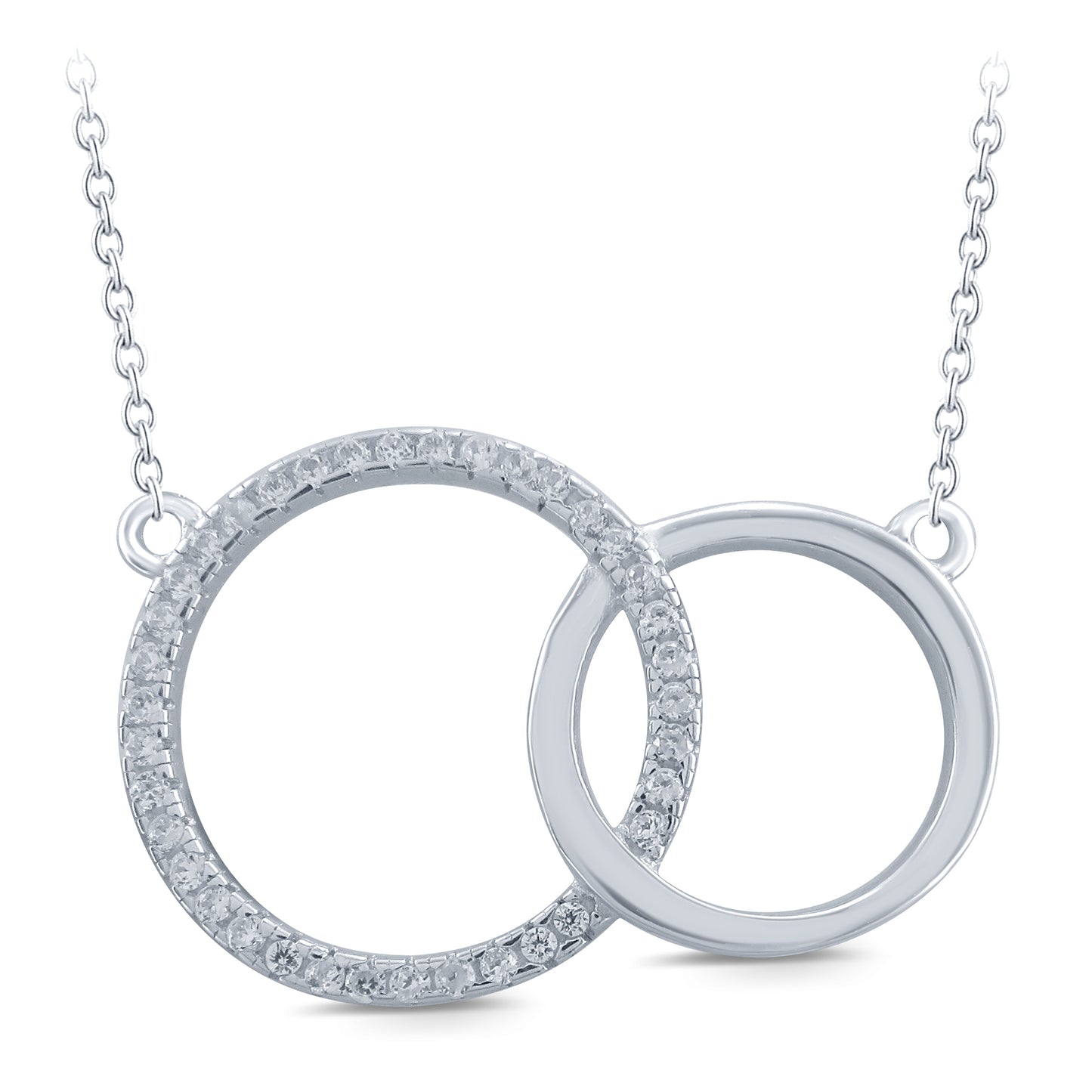 Sterling Silver Cubic Zirconia Open Double Circle Link Necklet