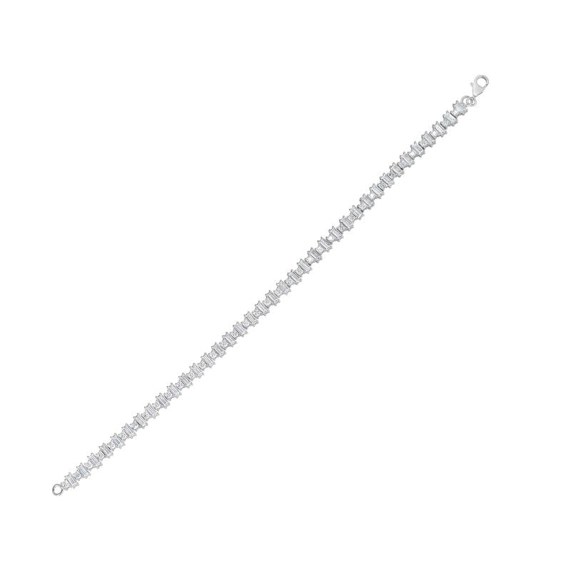 Sterling Silver Emerald Cut Cubic Zirconia Tennis Bracelet