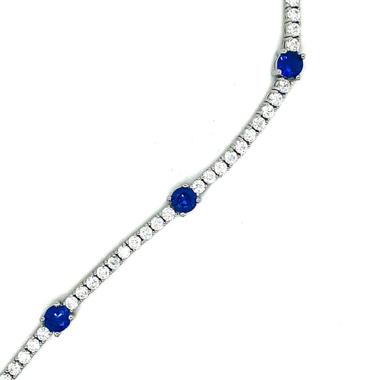 Sterling Silver Cubic Zirconia And Sapphire Tennis Bracelet