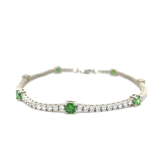Sterling Silver Cubic Zirconia And Green Stone Tennis Bracelet