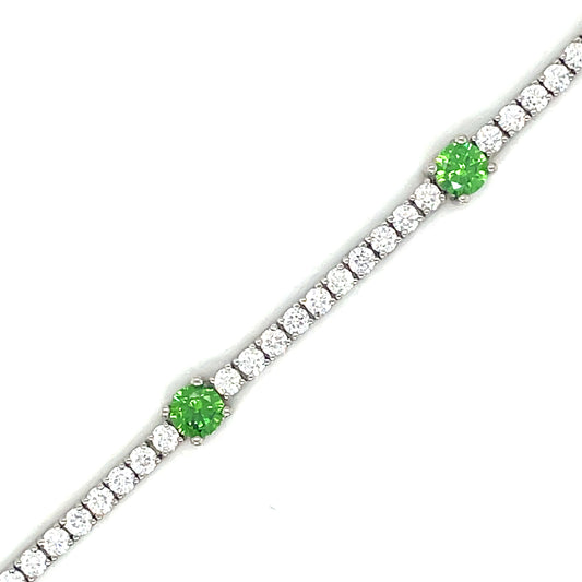Sterling Silver Cubic Zirconia And Green Stone Tennis Bracelet