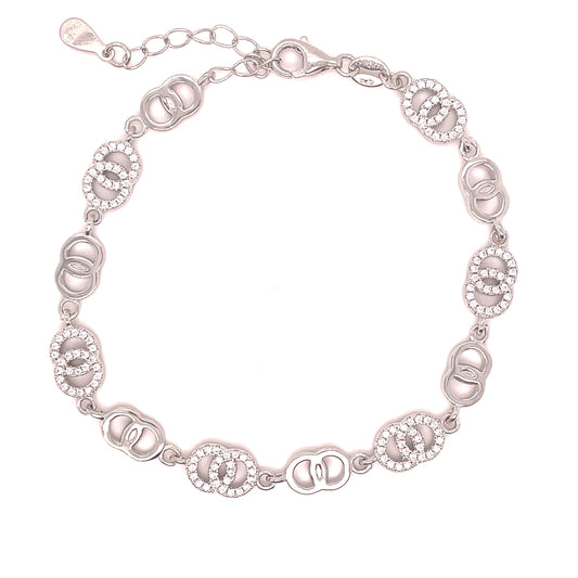 Sterling Silver Cubic Zirconia Open Circle Link Bracelet