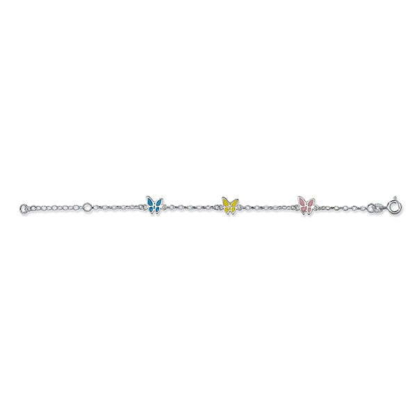 Kid's Sterling Silver Bracelet with Enamel Multicolour Butterflies