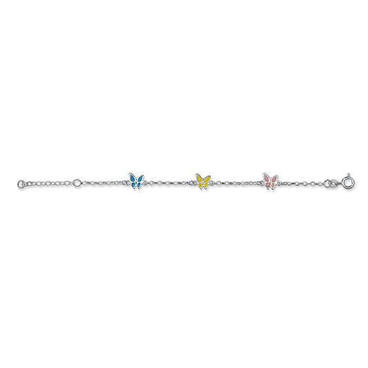 Kid's Sterling Silver Bracelet with Enamel Multicolour Butterflies