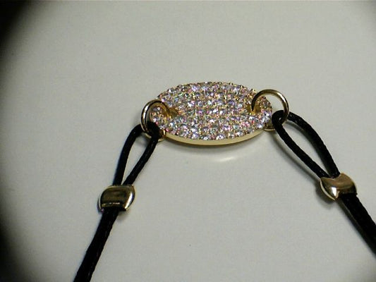 Sterling Silver/Gold Plated Cz Pave Disc On A Black Cord