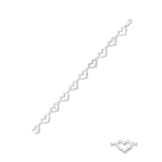 Sterling Silver Cubic Zirconia/Polished Heart Bracelet