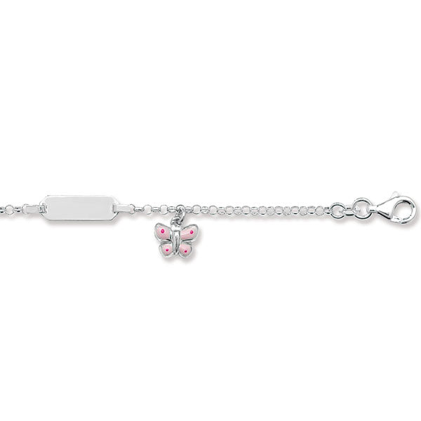 Sterling Silver Kids Butterfly Id Bracelet