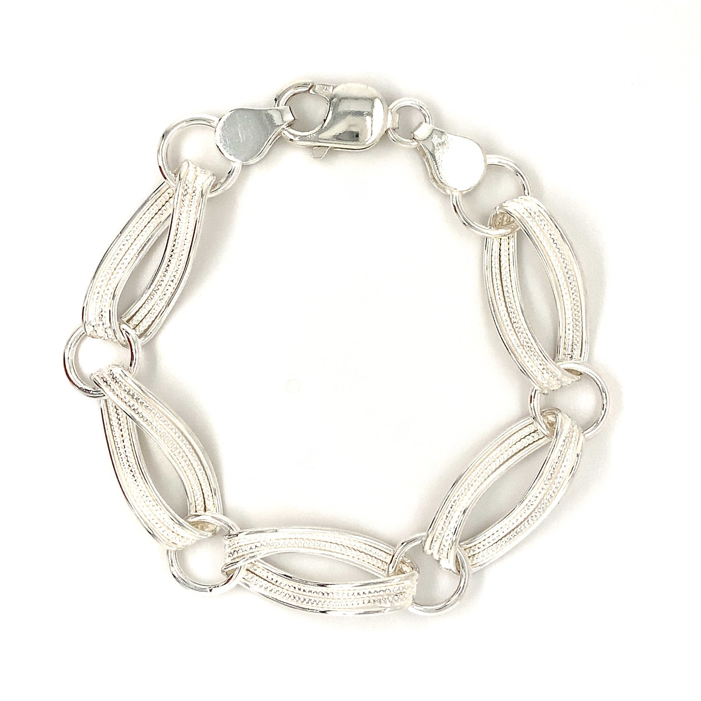 Sterling Silver Ribbed Open Link Bracelet