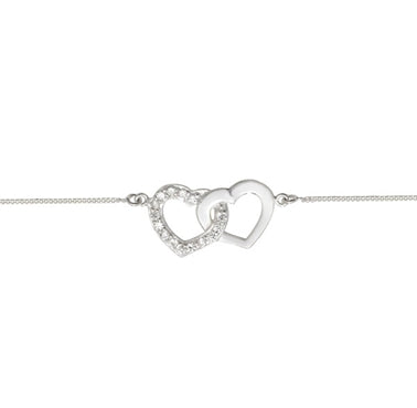 Sterling Silver Double Heart Cubic Zirconia Bracelet
