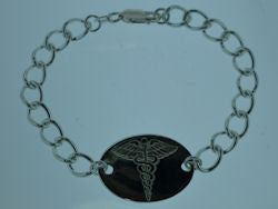 Sterling Silver Medical Alert Oval Disc Bracelet - Adult
