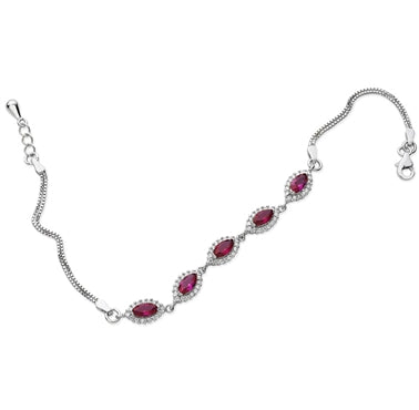 Silver Red And White Cubic Zirconia Oval Link Bracelet