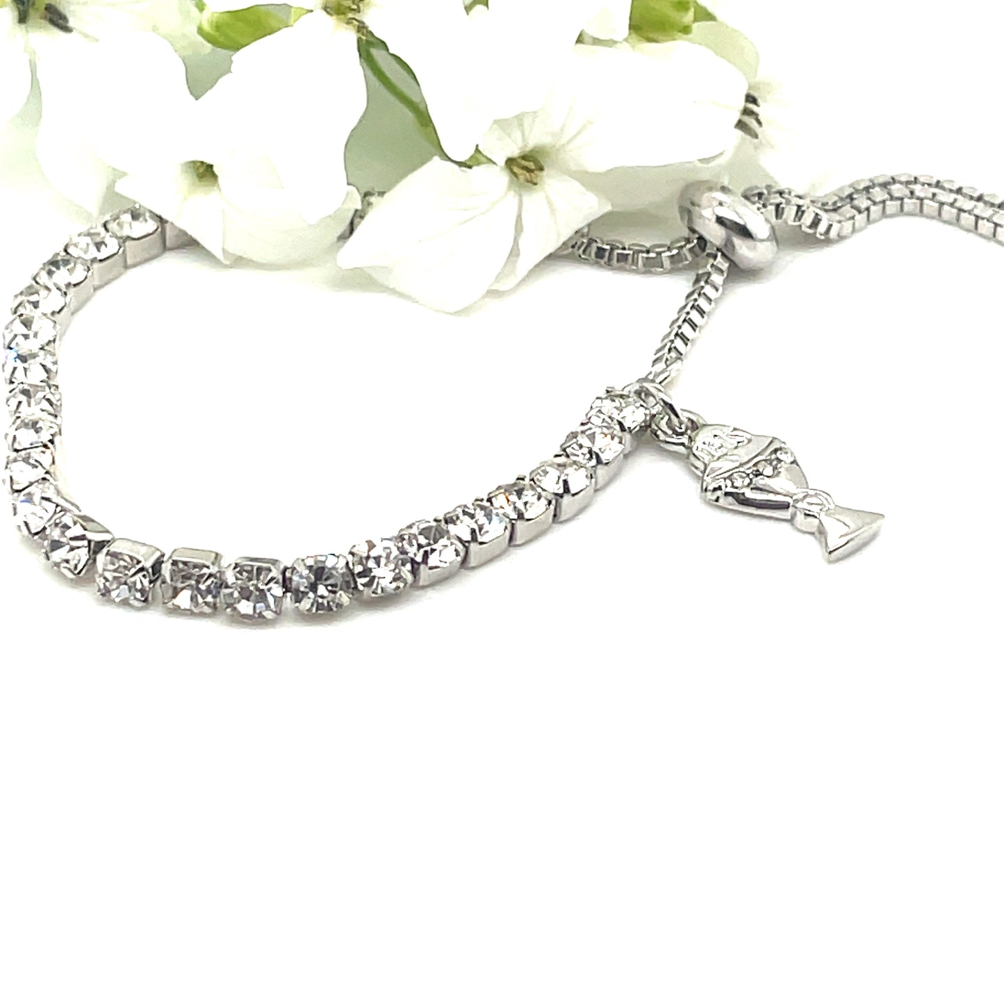 Silver Plated Cz Tennis Style Toggle Bracelet With Chalice