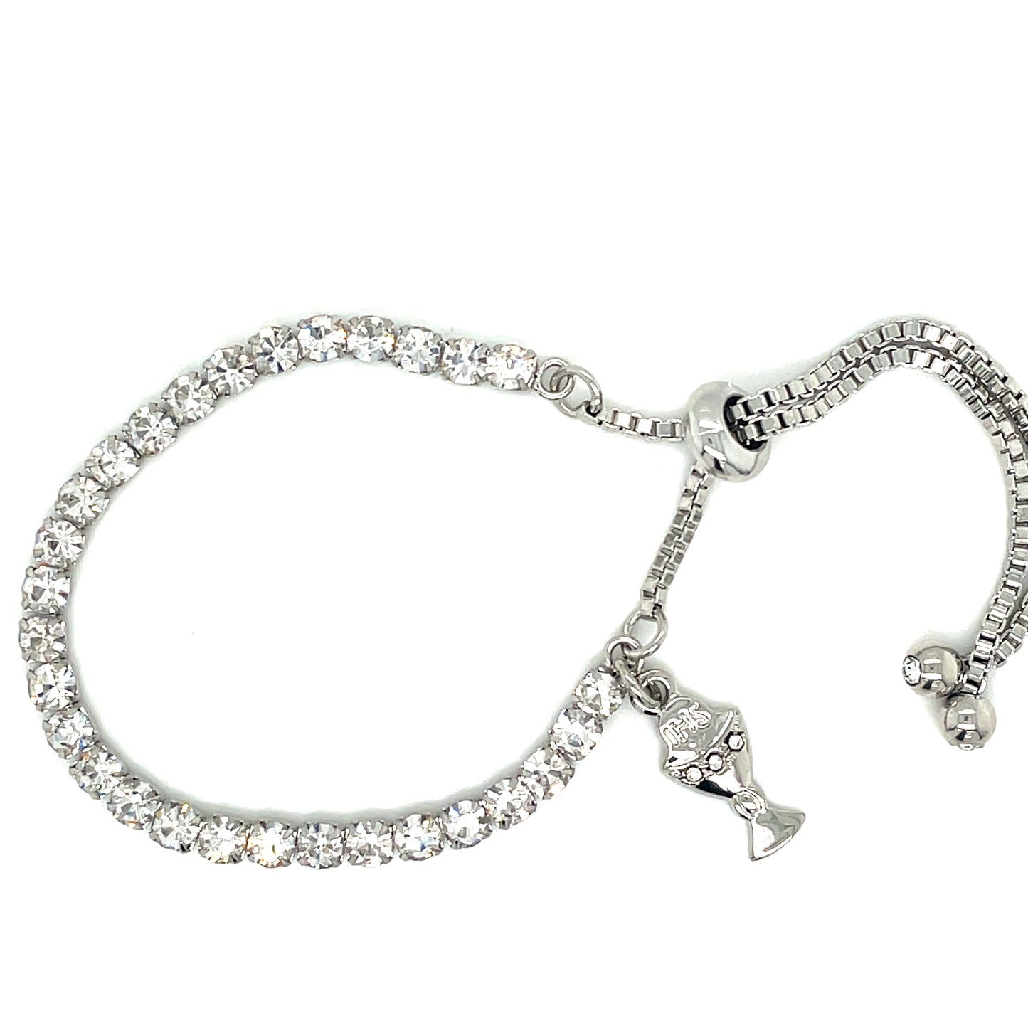 Silver Plated Cz Tennis Style Toggle Bracelet With Chalice