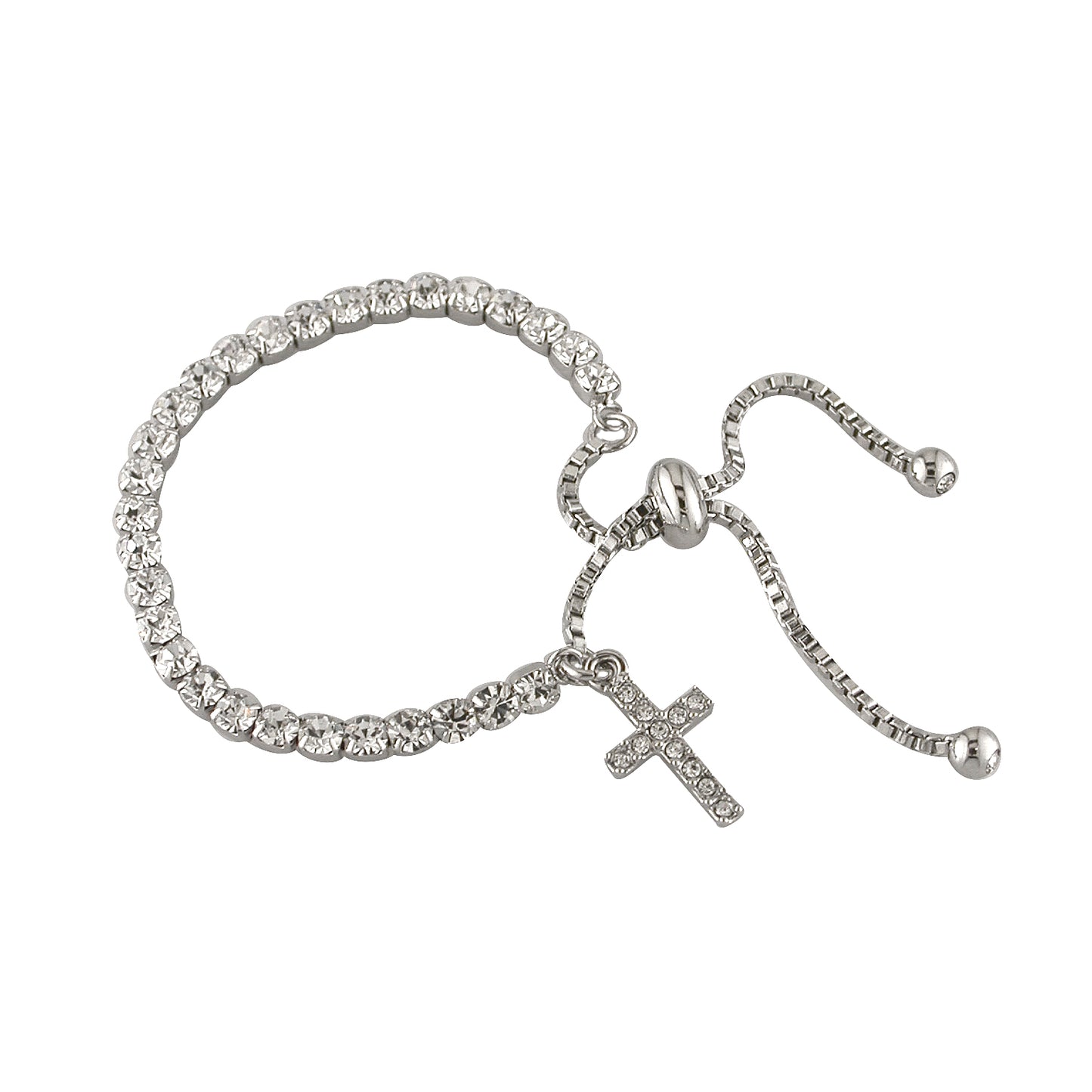 Silver Plated Cubic Zrconia Cross Toggle Childs Bracelet