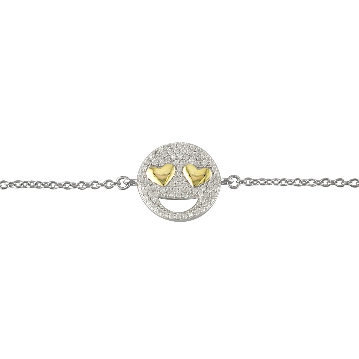 Sterling Silver Cz Stone Set Heart Eye Emoji Bracelet
