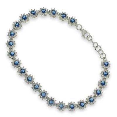 Sterling Silver Cubic Zirconia And Blue Bracelet