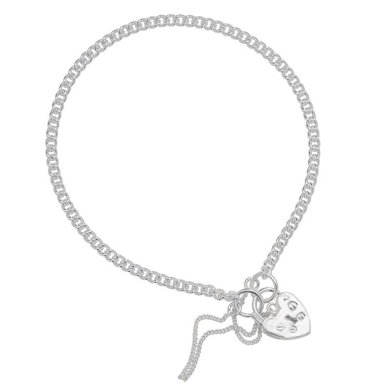 Sterling Silver Curb Bracelet With Padlock & Safety Chain