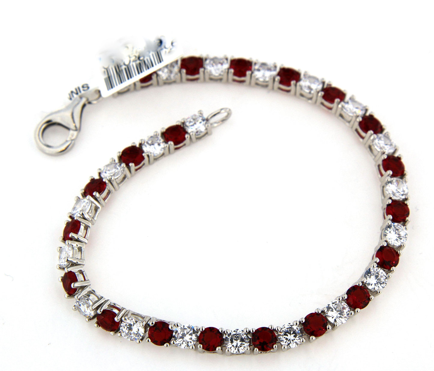 Sterling Silver Cubic Zirconia And Red Stone Tennis Bracelet