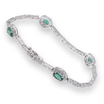 Sterling Silver Cubic Zirconia And Green Bracelet
