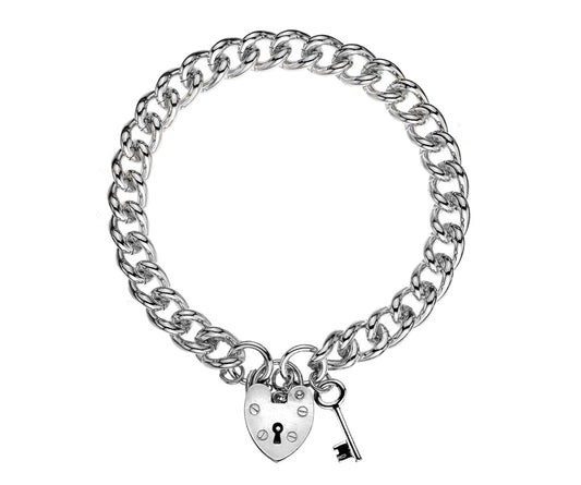 Sterling Silver Curb Padlock Key Bracelet
